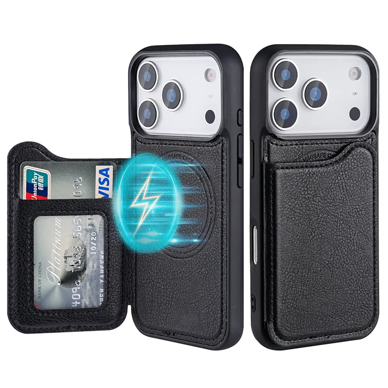 For Magsafe Magnetic Leather W - Leather Wallet Card Holder Phone Cover 评论和价格
