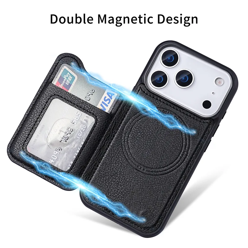 For Magsafe Magnetic Leather W - Leather Wallet Card Holder Phone Cover 评论和价格
